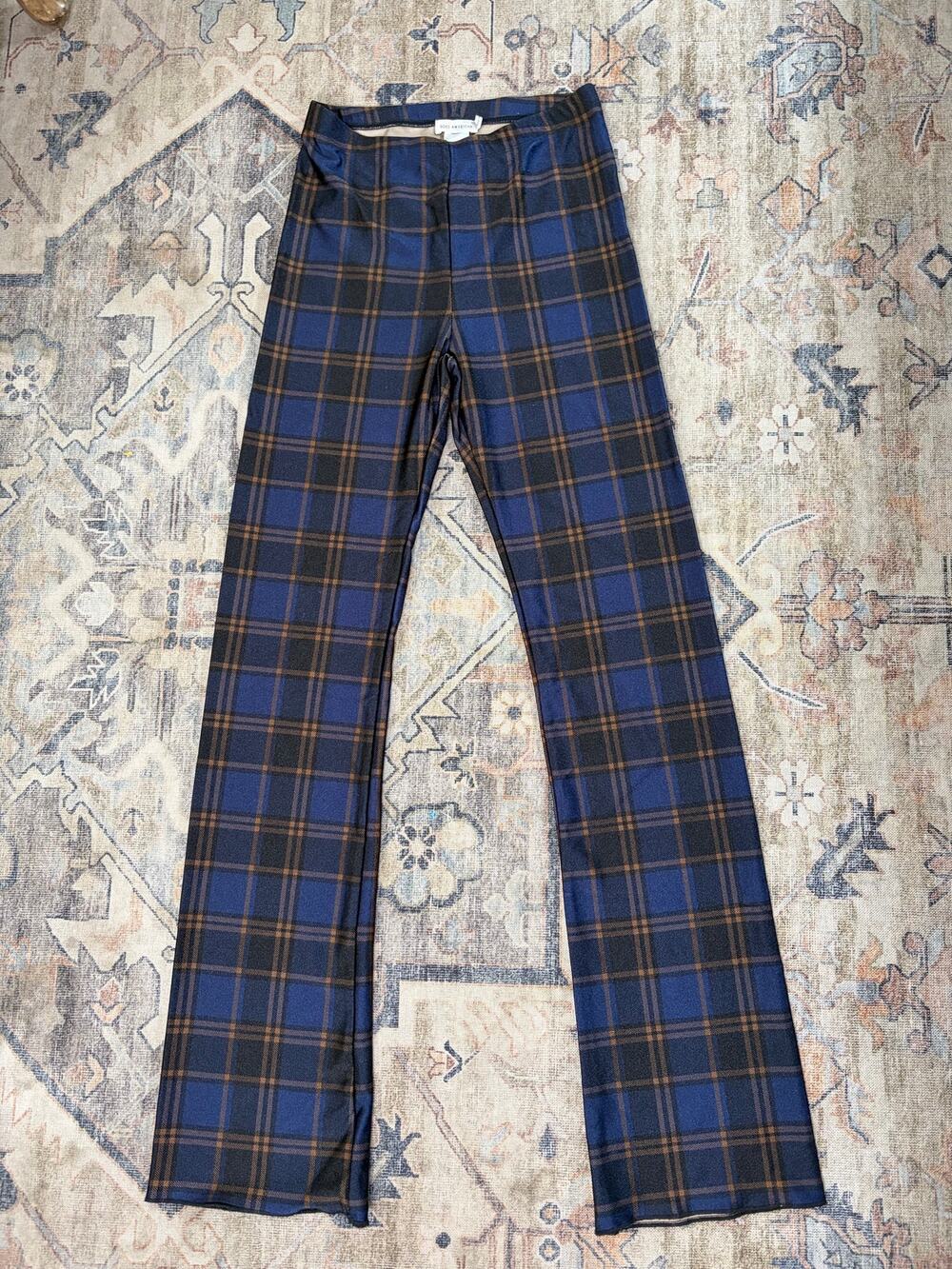 Good American Plaid High Rise Pants Women Size 2 Blue Brown Stretch Trousers